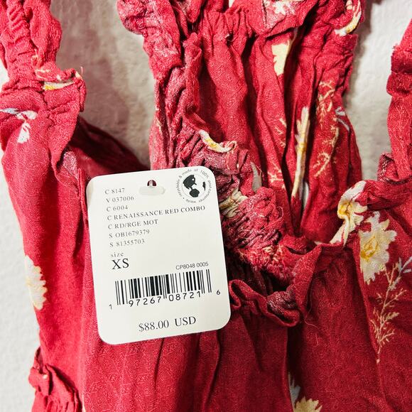 NEW Free People Bali Wild Daisy Red Floral Print Mini Dress Size XS Coastal Boho - Picture 5 of 7